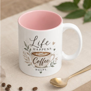 Taza Bicolor Life happens. Coffee helps