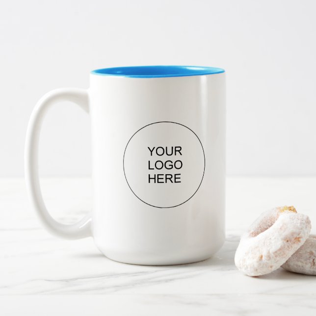 Taza Bicolor Light Blue White Business Logo Simple Promotional (Con donut)