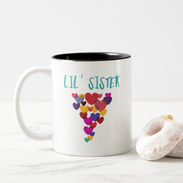 Taza Bicolor Lil' Little Sister Love Floating Hearts (Con donut)