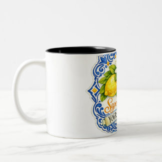 Taza Bicolor Limon Mediterráneo en Azulejo – Arte acuarela con