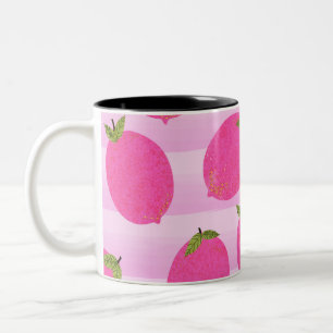 Taza Bicolor Limonada De Limones Rosados Verano Frutas Acuarela