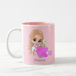 Taza Bicolor Linda Princesita con Flor de Margarita sobre Fondo