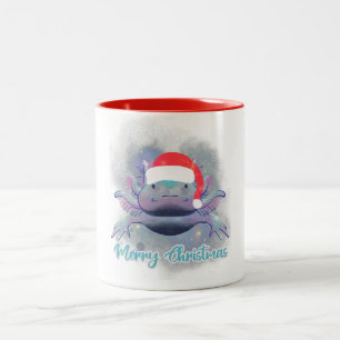 Taza Bicolor Lindo Ajolote con sombrero rojo de Santa