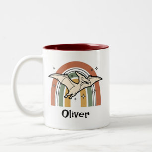 Taza Bicolor Lindo Boho Dinosaurio Volador de Tonos Terrosos y 