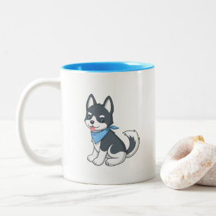 Taza Bicolor Lindo cachorro de dibujos animados Husky