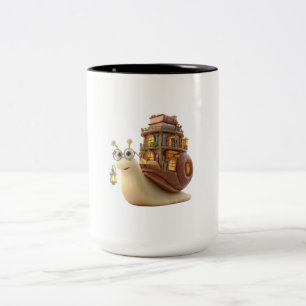 Taza Bicolor Lindo caracol de biblioteca de dibujos animados 3D