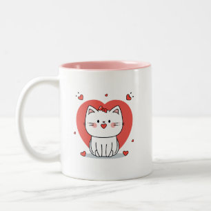 Taza Bicolor lindo gato blanco