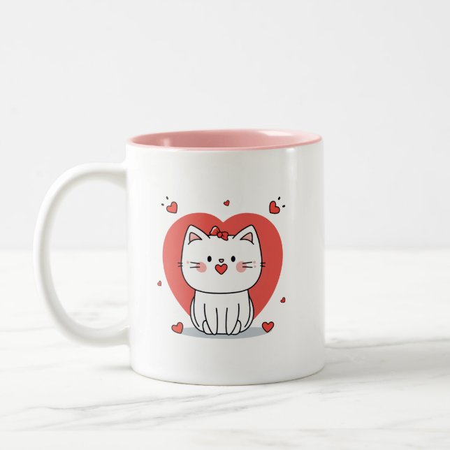 Taza Bicolor lindo gato blanco (Izquierda)