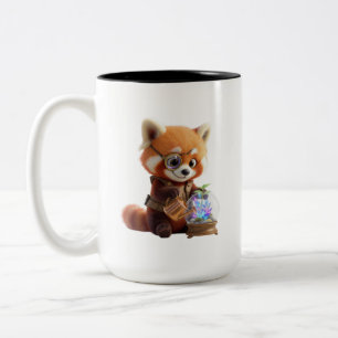 Taza Bicolor Lindo ilustrador de botánica de panda rojo de dibu