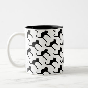 Taza Bicolor lindo lindo patrón de gato negro