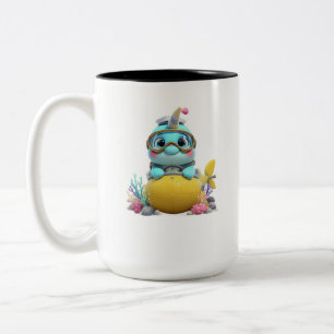 Taza Bicolor Lindo narval de dibujos animados en 3D con mariner