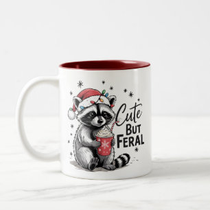 Taza Bicolor Lindo pero salvaje mapache de Navidad Lindo animal