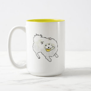 Taza Bicolor Lindo perro blanco esponjoso dibujado a mano soste