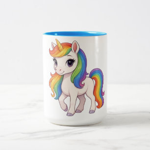 Taza Bicolor Lindo unicornio colorido del arcoíris