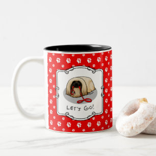 Taza Bicolor Lindo ¡Vamos! Pasear al perro pequinés (con máscar