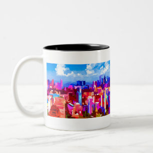 Taza Bicolor Línea aérea del centro de Singapur, por Jon Bara