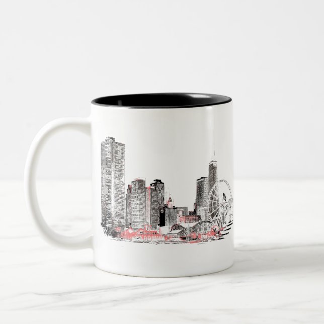 Taza Bicolor Línea aérea moderna de Chicago (Izquierda)