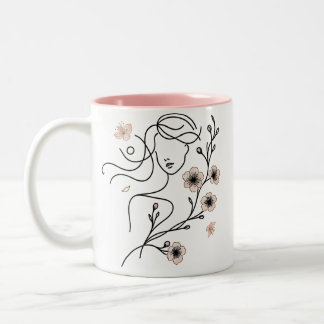Taza Bicolor Línea minimalista de arte cerezo Blossom Mug, muje