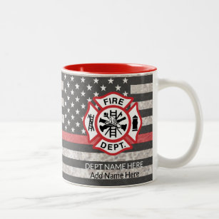 Taza Bicolor Línea roja delgada, tazón de café bombero, bombero