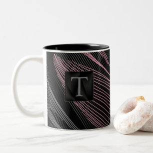 Taza Bicolor Líneas modernas y elegantes Monograma gris rosado