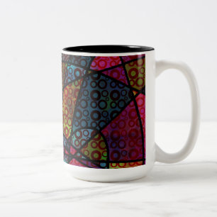 Taza Bicolor Líneas Negras y Texturas Abstractas Multicolores