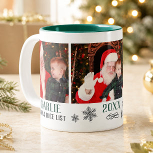 Taza Bicolor Lista Bonita de Santa Collage de Fotos Navideñas V