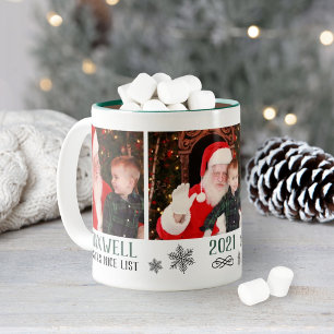 Taza Bicolor Lista Bonita de Santa Collage de Fotos Navideñas V