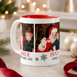 Taza Bicolor Lista Bonita de Santa Foto Roja de Navidad
