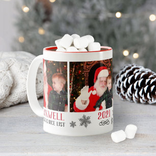 Taza Bicolor Lista Bonita de Santa Foto Roja de Navidad