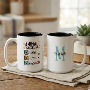Taza Bicolor Lista de verificación de animales con monograma