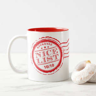 Taza Bicolor Lista divertida de Navidad de santas bonitas sello
