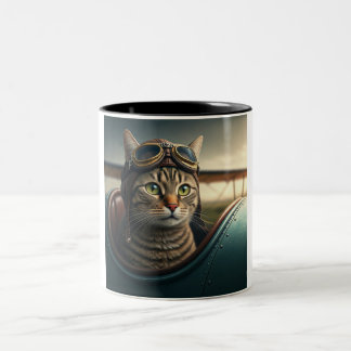 Taza Bicolor Listo para el despegue: un perfecto gato piloto