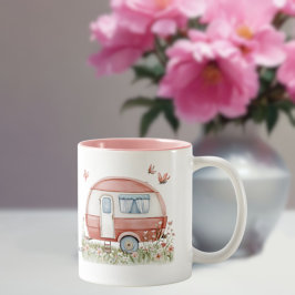 Taza Bicolor Little Pink Glamper Camper with Butterflies