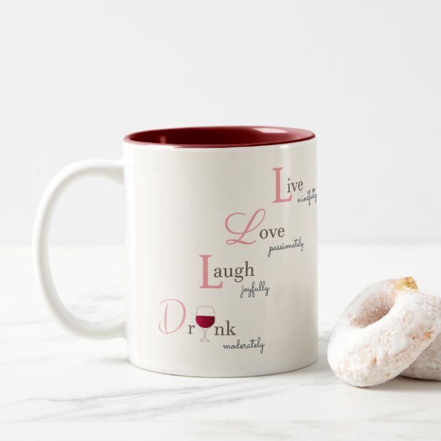 Taza Bicolor Live Love Laugh y Beber vino (Con donut)