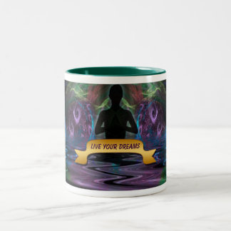 Taza Bicolor Live Your Dreams Yoga Fractal Art Affirmation Mug