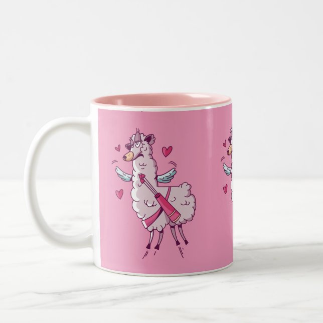 Taza Bicolor Llama cupido para Día de San Valentín (Izquierda)