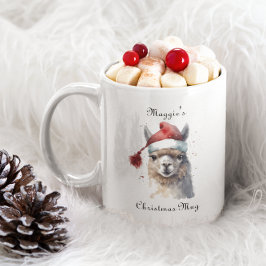 Taza Bicolor Llama de Navidad con sombrero de Santa de acuarela