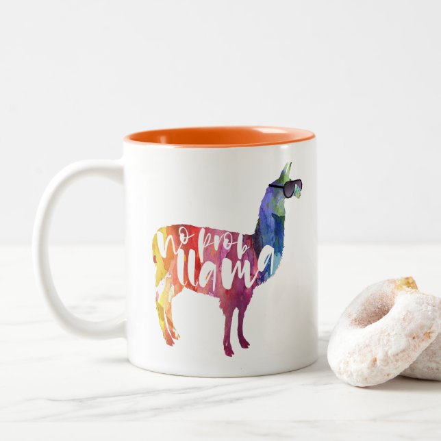 Taza Bicolor Llama. Ningún Probllama. Ninguna Prob-llama. (Con donut)