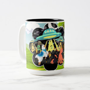 Taza Bicolor Llama vs Calamar Malvado Épica Batalla Espacial