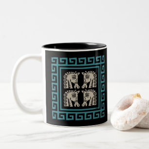 Taza Bicolor Llave griega de mediados del siglo con caballos