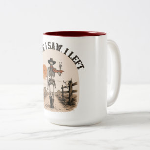 Taza Bicolor Llegué. Vi. Me fui. Vaquero Esqueleto Gráfico