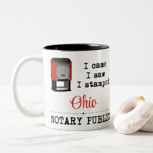 Taza Bicolor Llegué Vió Estampado Notario Público Ohio