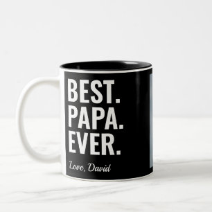 Taza Bicolor Lo mejor. Papá. Nunca. Foto del Día del Padre con