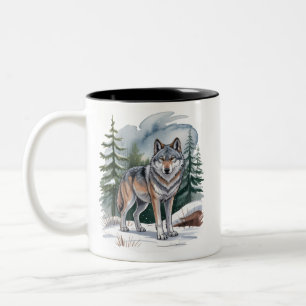 Taza Bicolor Lobo Acuarela Invernal Retro Naturaleza Salvaje 90