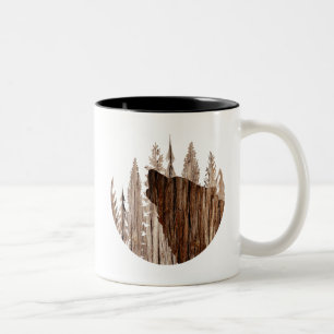 Taza Bicolor Lobo Aturador En Madera Texturada