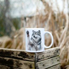 Taza Bicolor Lobo gris artístico en acuarela