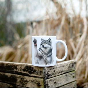 Taza Bicolor Lobo gris artístico en acuarela
