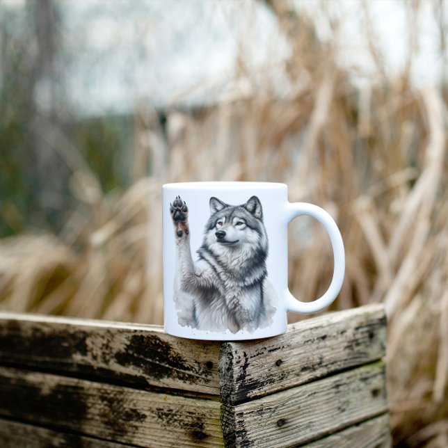Taza Bicolor Lobo gris artístico en acuarela (Subido por el creador)
