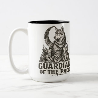 Taza Bicolor Lobo Mamá y Cachorros Bosque Luna Naturaleza Gráfi