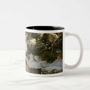 Taza Bicolor Lobos en un paisaje del invierno (aceite en el